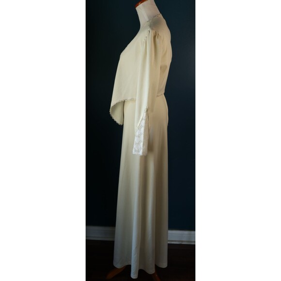 Vintage 70s Empire Waist Cream Maxi Dress Jacket Lace Trim Boho Prairie Bridal - Picture 10 of 16